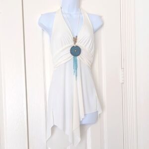Simply Irresistible White and Blue Asymmetrical Halter Tank Top